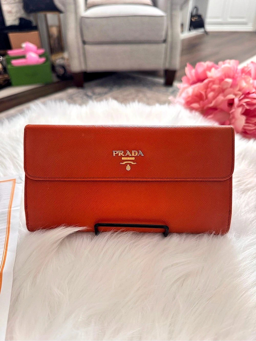 Prada Saffiano Leather Flap Continental Long Wallet